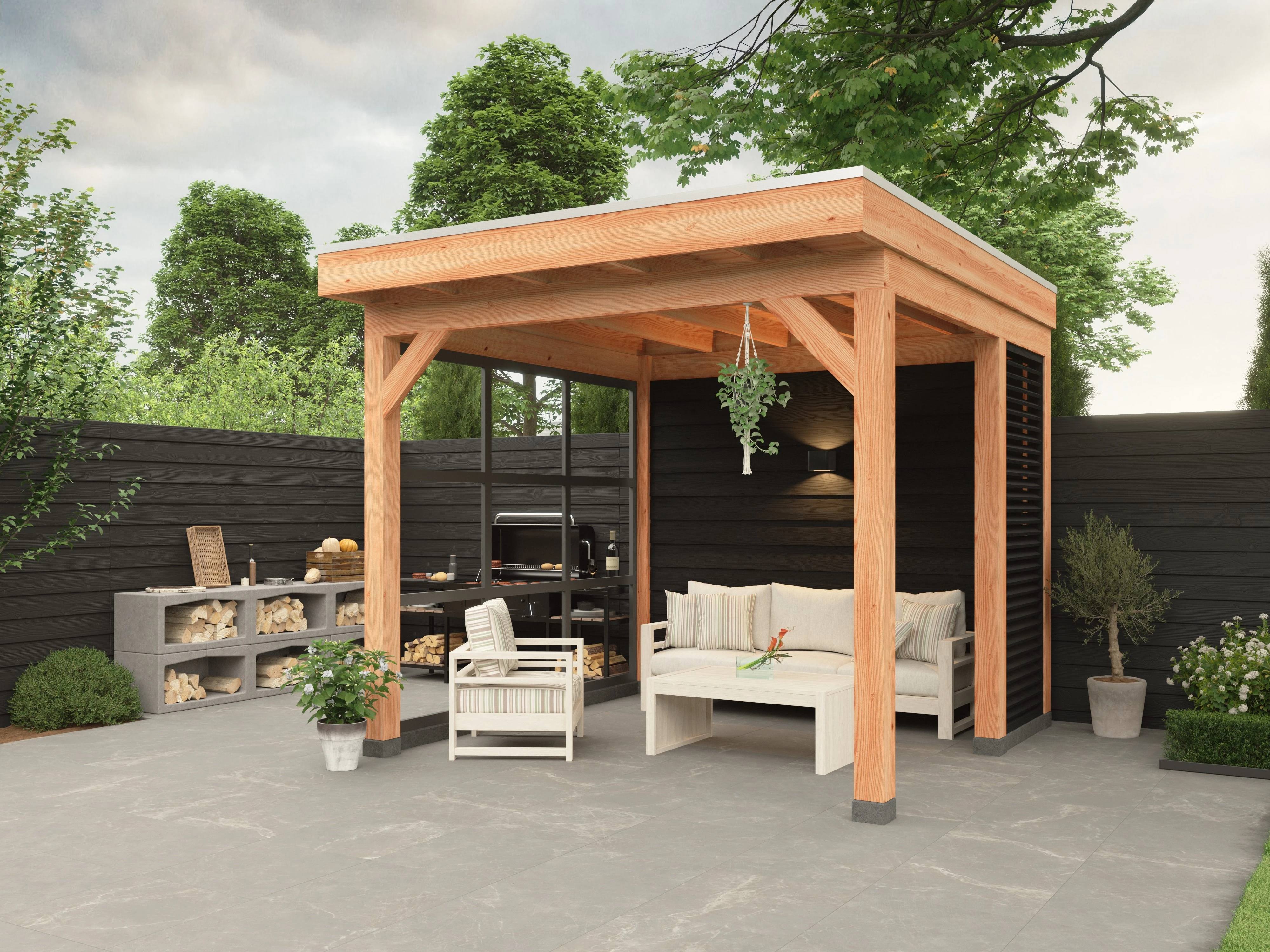 Douglas overkapping, 300 x 300, met zwarte schuur, Westwood Comfort Green - Afbeelding 2